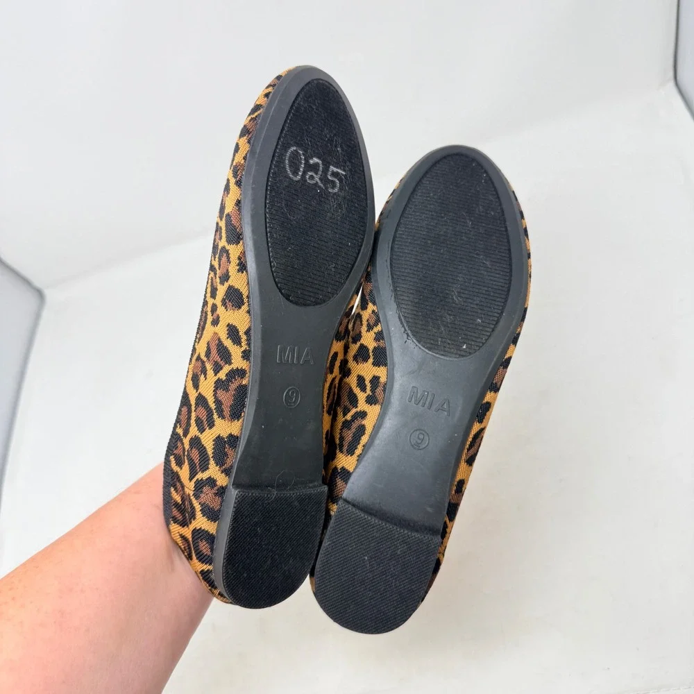 Boutique MIA Evanna Ballet Flats Leopard Print Brown‎ 9M Knit Slip On Shoes